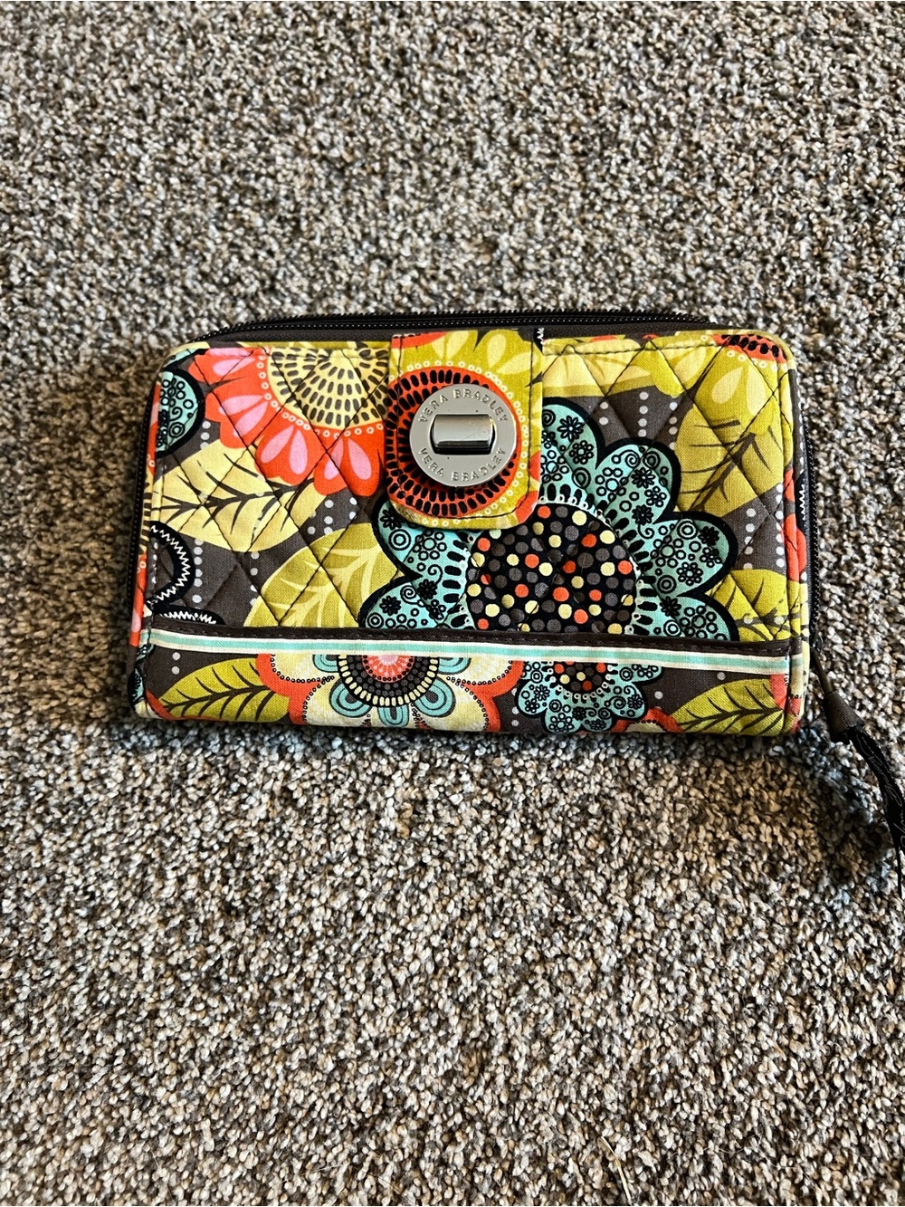 Vera Bradley Quilted Floral Zip Wallet - Yellow, Teal, Coral, Black